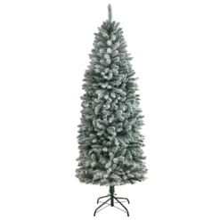 6’ Slim Flocked Montreal Fir Artificial Christmas Tree With 250 White LED Lights And 743 Branches -Cheap Artificial Trees Store artificial 6 slim flocked montreal fir artificial christmas tree with 250 white led lights and 743 branches nearly natural 848636