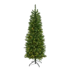 6’ Slim Green Mountain Pine Artificial Christmas Tree With 250 Clear LED Lights
