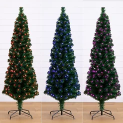 6' Slim Pre-Lit Fiber Optic Artificial Christmas Tree With 282 Colorful LED Lights -Cheap Artificial Trees Store artificial 6 slim pre lit fiber optic artificial christmas tree with 282 colorful led lights nearly natural 339976