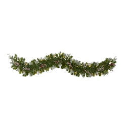 6' Snow Tipped Artificial Christmas Garland With 50 Warm White LED Lights And Berries