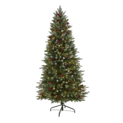 6' Snow Tipped Portland Spruce Artificial Christmas Tree With Frosted Berries And Pinecones With 300 Clear LED Lights