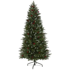 6' Snow Tipped Portland Spruce Artificial Christmas Tree With Frosted Berries And Pinecones With 300 Clear LED Lights -Cheap Artificial Trees Store artificial 6 snow tipped portland spruce artificial christmas tree with frosted berries and pinecones with 300 nearly natural 331641
