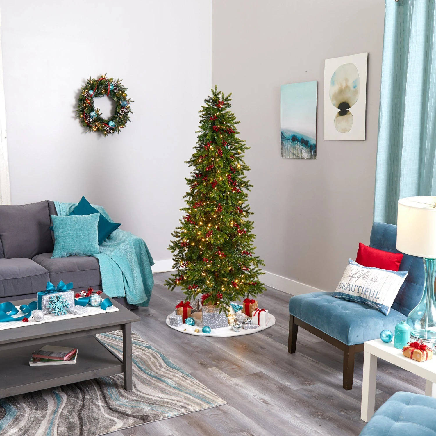 6' Victoria Fir Artificial Christmas Tree With 250 Multi-Color (Multifunction) LED Lights, Berries And 415 Bendable Branches 7 6' Victoria Fir Artificial Christmas Tree With 250 Multi-Color (Multifunction) LED Lights, Berries And 415 Bendable Branches - Image 7