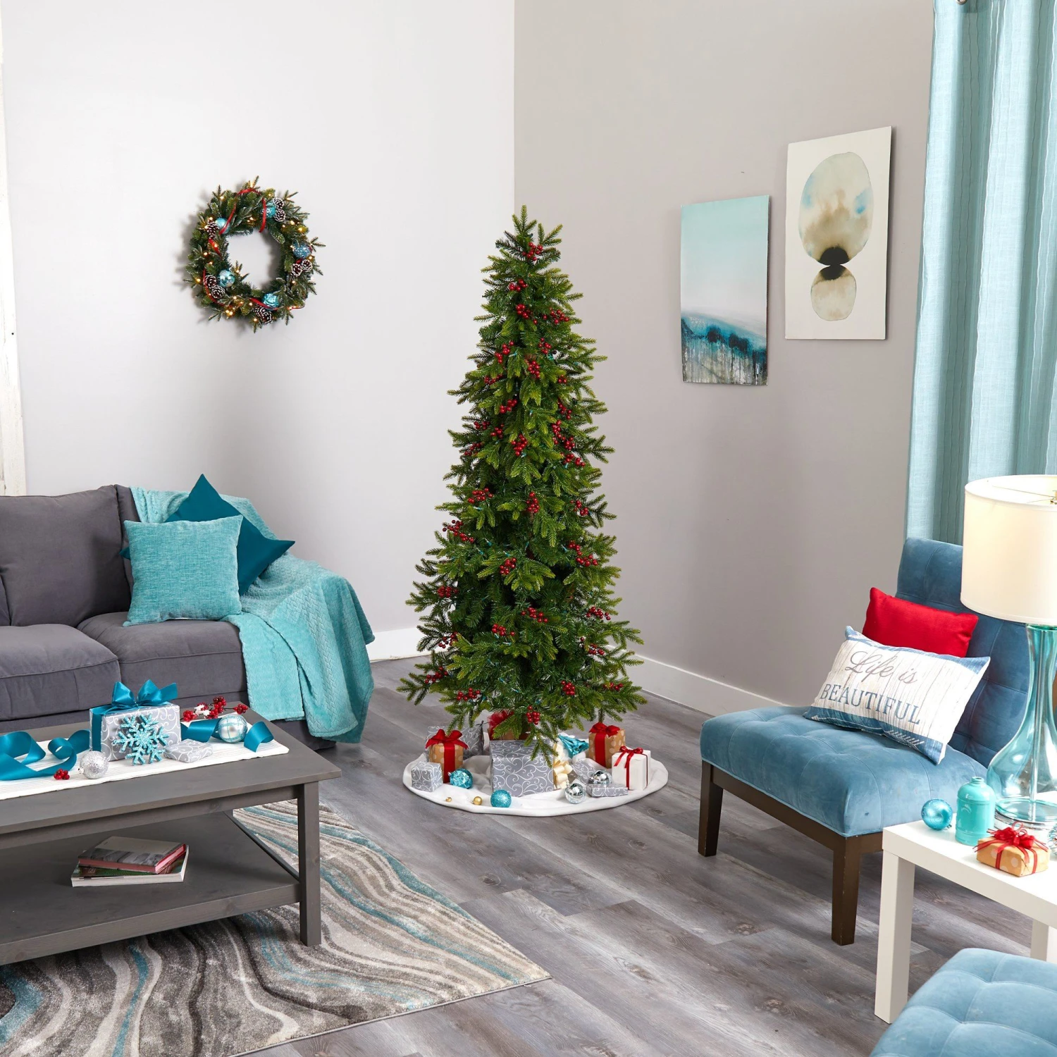 6' Victoria Fir Artificial Christmas Tree With 250 Multi-Color (Multifunction) LED Lights, Berries And 415 Bendable Branches 8 6' Victoria Fir Artificial Christmas Tree With 250 Multi-Color (Multifunction) LED Lights, Berries And 415 Bendable Branches - Image 8