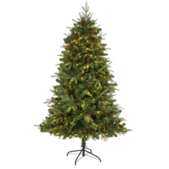 Cheap Artificial Trees Store 19 6’ Wellington Spruce “Natural Look” Artificial Christmas Tree With 300 Clear LED Lights And Pine Cones