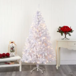 6’ White Artificial Christmas Tree With 680 Bendable Branches And 250 Clear LED Lights -Cheap Artificial Trees Store artificial 6 white artificial christmas tree with 680 bendable branches and 250 clear led lights nearly natural 676955