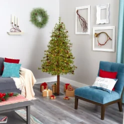 6' Wyoming Alpine Artificial Christmas Tree With 150 Clear (multifunction) LED Lights And Pine Cones On Natural Trunk -Cheap Artificial Trees Store artificial 6 wyoming alpine artificial christmas tree with 150 clear multifunction led lights and pine cones on natural trunk nearly natural 760669