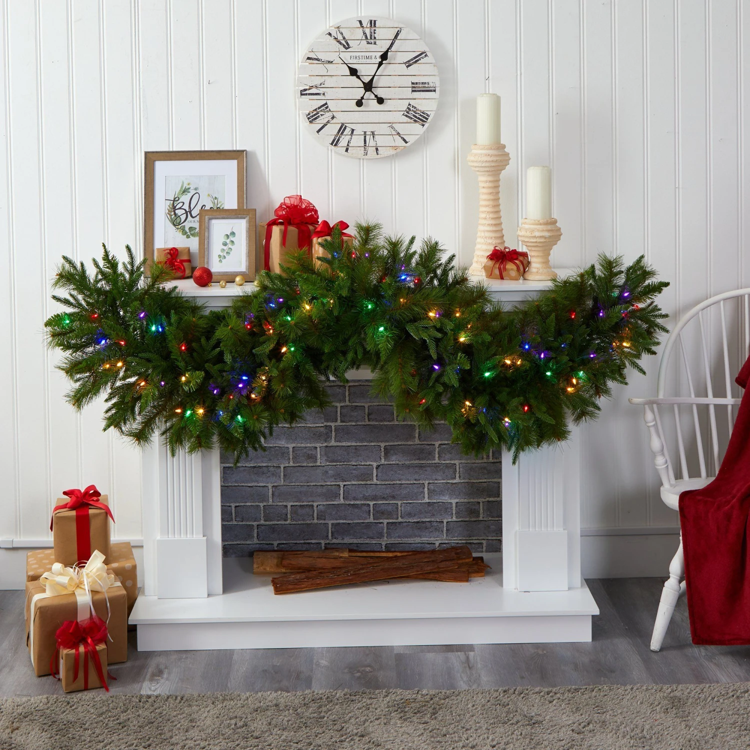 6' X 18” Christmas Pine Extra Wide Artificial Garland With 100 Multicolored LED Lights 5 6' X 18” Christmas Pine Extra Wide Artificial Garland With 100 Multicolored LED Lights - Image 5