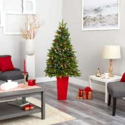 62” Snow Tipped Portland Spruce Artificial Christmas Tree With Frosted Berries And Pinecones With 100 Clear LED Lights In Red Tower Planter 15 62” Snow Tipped Portland Spruce Artificial Christmas Tree With Frosted Berries And Pinecones With 100 Clear LED Lights In Red Tower Planter -Cheap Artificial Trees Store artificial 62 snow tipped portland spruce artificial christmas tree with frosted berries and pinecones with 100 clear led lights in red tower planter nearly natural 568503