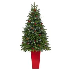 62” Snow Tipped Portland Spruce Artificial Christmas Tree With Frosted Berries And Pinecones With 100 Clear LED Lights In Red Tower Planter 10 62” Snow Tipped Portland Spruce Artificial Christmas Tree With Frosted Berries And Pinecones With 100 Clear LED Lights In Red Tower Planter -Cheap Artificial Trees Store artificial 62 snow tipped portland spruce artificial christmas tree with frosted berries and pinecones with 100 clear led lights in red tower planter nearly natural 645964