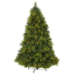 6.5β North Carolina Mixed Pine Artificial Christmas Tree With 350 Warm White LED Lights, 1367 Bendable Branches And Pinecones