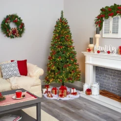 6.5’ Norway Mixed Pine Artificial Christmas Tree With 350 Clear LED Lights, Pine Cones And Berries -Cheap Artificial Trees Store artificial 65 norway mixed pine artificial christmas tree with 350 clear led lights pine cones and berries nearly natural 281116