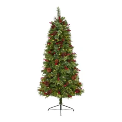 6.5β Norway Mixed Pine Artificial Christmas Tree With 350 Clear LED Lights, Pine Cones And Berries