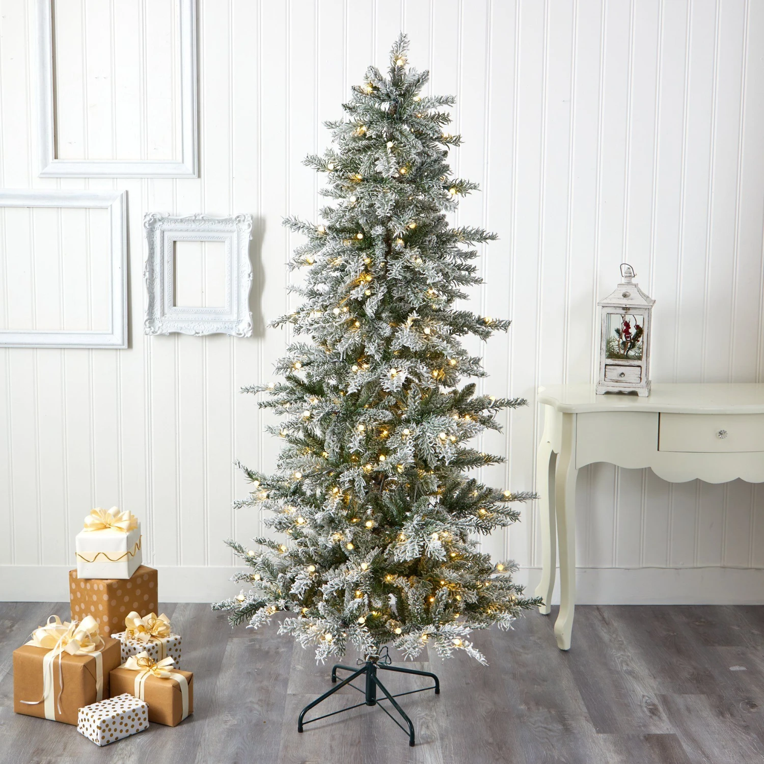 6.5’ Slim Flocked Nova Scotia Spruce Artificial Christmas Tree With 300 Warm White LED Lights And 699 Bendable Branches 5 6.5’ Slim Flocked Nova Scotia Spruce Artificial Christmas Tree With 300 Warm White LED Lights And 699 Bendable Branches - Image 5