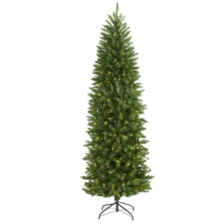 6.5’ Slim Green Mountain Pine Artificial Christmas Tree With 300 Clear LED Lights