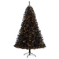 7’ Black Artificial Christmas Tree With 500 Clear LED Lights And 1428 Tips