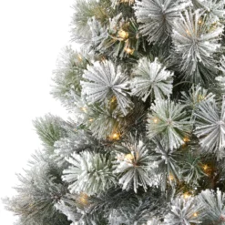 7’ Flocked Oregon Pine Artificial Christmas Tree With 400 Clear Lights And 834 Bendable Branches -Cheap Artificial Trees Store artificial 7 flocked oregon pine artificial christmas tree with 400 clear lights and 834 bendable branches nearly natural 583142