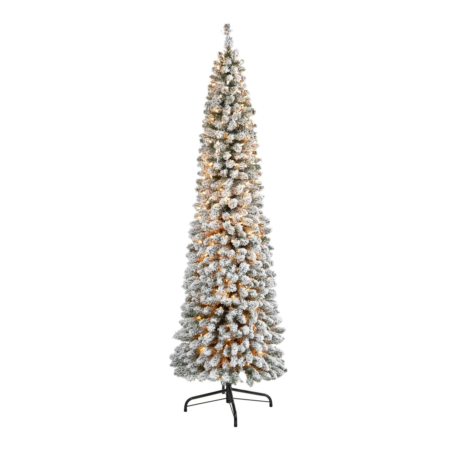 7’ Flocked Pencil Artificial Christmas Tree With 400 Clear Lights And 574 Bendable Branches 1 7’ Flocked Pencil Artificial Christmas Tree With 400 Clear Lights And 574 Bendable Branches