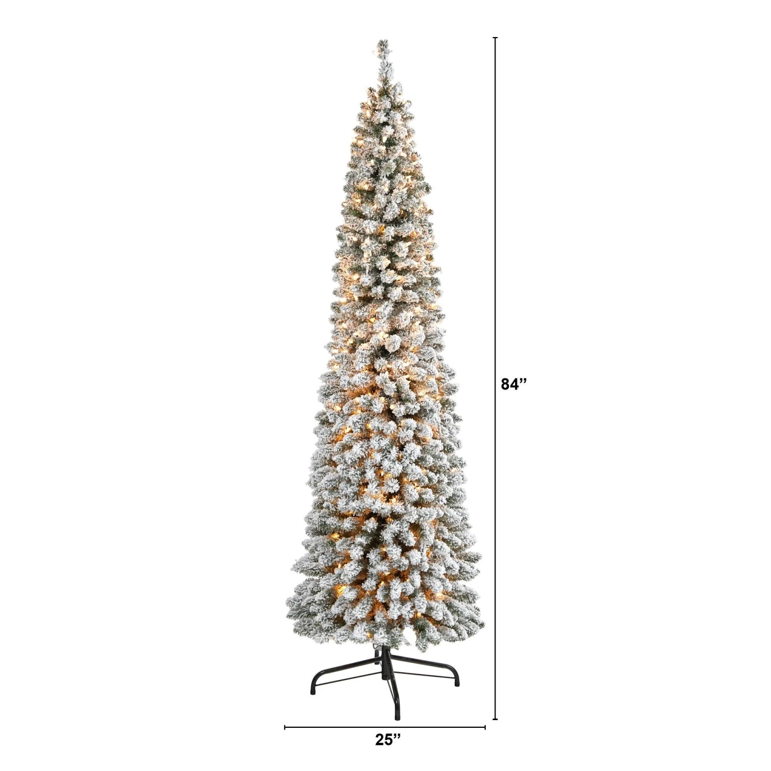 7’ Flocked Pencil Artificial Christmas Tree With 400 Clear Lights And 574 Bendable Branches 5 7’ Flocked Pencil Artificial Christmas Tree With 400 Clear Lights And 574 Bendable Branches - Image 5
