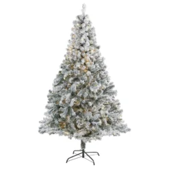 7' Flocked Rock Springs Spruce Artificial Christmas Tree With 350 Clear LED Lights And 800 Bendable Branches
