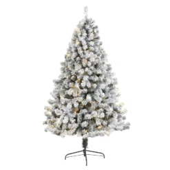7' Flocked West Virginia Fir Artificial Christmas Tree With 350 Clear LED Lights