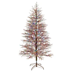 7' Frosted Berry Twig Christmas Tree With 450 Multicolored Gum Ball LED Lights And 1192 Bendable Branches