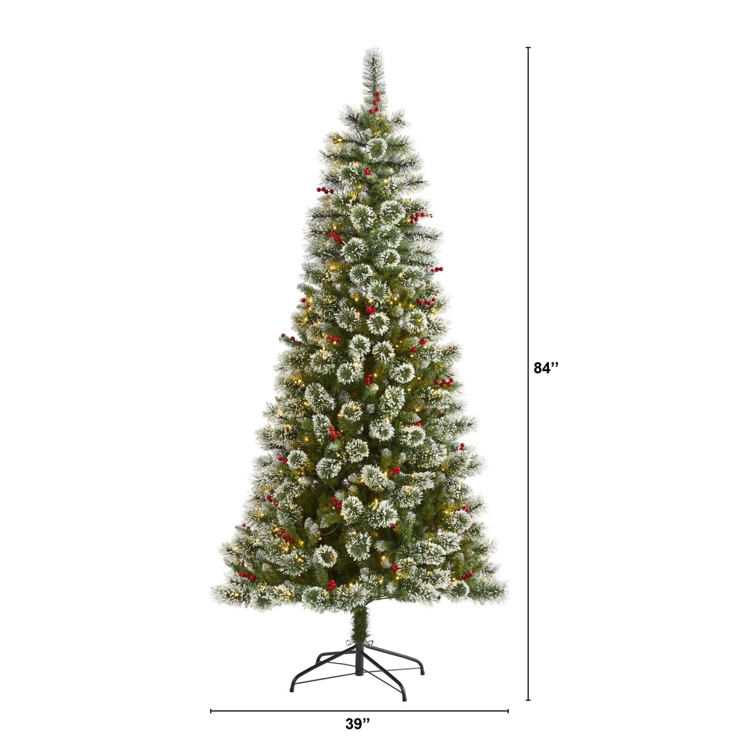 7’ Frosted Swiss Pine Artificial Christmas Tree With 400 Clear LED Lights And Berries 2 7’ Frosted Swiss Pine Artificial Christmas Tree With 400 Clear LED Lights And Berries - Image 2