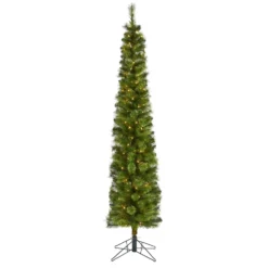 7' Green Pencil Artificial Christmas Tree With 150 Clear (Multifunction) LED Lights And 338 Bendable Branches
