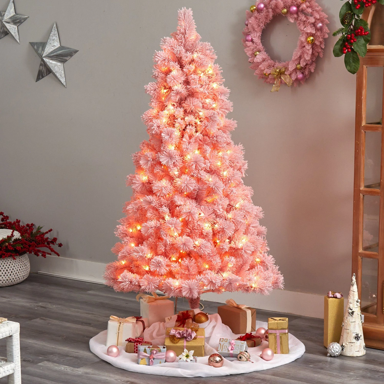 7' Holiday Pink Cashmere Christmas Tree With 300 Lights And 599 Bendable Branches 7 7' Holiday Pink Cashmere Christmas Tree With 300 Lights And 599 Bendable Branches - Image 7