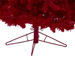 7' Red Flocked Fraser Fir Artificial Christmas Tree With 500 Red Lights, 40 Globe Bulbs And 1039 Bendable Branches -Cheap Artificial Trees Store artificial 7 red flocked fraser fir artificial christmas tree with 500 red lights 40 globe bulbs and 1039 ben nearly natural 469200