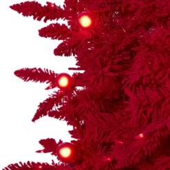 7' Red Flocked Fraser Fir Artificial Christmas Tree With 500 Red Lights, 40 Globe Bulbs And 1039 Bendable Branches -Cheap Artificial Trees Store artificial 7 red flocked fraser fir artificial christmas tree with 500 red lights 40 globe bulbs and 1039 ben nearly natural 804692