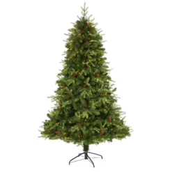 7’ Wellington Spruce “Natural Look” Artificial Christmas Tree With 400 Clear LED Lights And Pine Cones