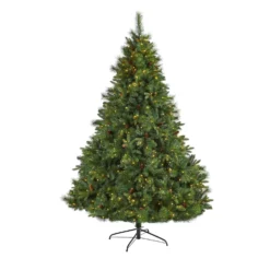7’ West Virginia Full Bodied Mixed Pine Artificial Christmas Tree With 450 Clear LED Lights And Pine Cones