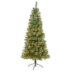 7’ Wisconsin Slim Snow Tip Pine Artificial Christmas Tree With 400 Clear LED Lights