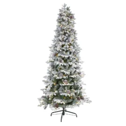 7.5' Flocked Alaskan Pre-Lit Artificial Christmas Tree 350 LED Lights And 2155 Bendable Branches