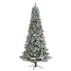 7.5' Flocked British Columbia Mountain Fir Artificial Christmas Tree With 95 Multi Color Globe Bulbs And 1113 Branches -Cheap Artificial Trees Store artificial 75 flocked british columbia mountain fir tree with 95 multi color globe bulbs and 1113 branches nearly natural 232346