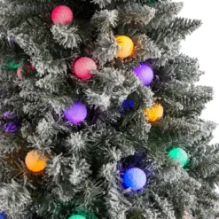7.5' Flocked British Columbia Mountain Fir Artificial Christmas Tree With 95 Multi Color Globe Bulbs And 1113 Branches -Cheap Artificial Trees Store artificial 75 flocked british columbia mountain fir tree with 95 multi color globe bulbs and 1113 branches nearly natural 677558