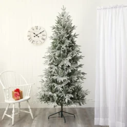 7.5’ Flocked Manchester Spruce Artificial Christmas Tree With 450 Lights And 949 Bendable Branches -Cheap Artificial Trees Store artificial 75 flocked manchester spruce artificial christmas tree with 450 lights and 949 bendable branches nearly natural 147503