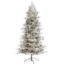 7.5’ Flocked Manchester Spruce Artificial Christmas Tree With 450 Lights And 949 Bendable Branches