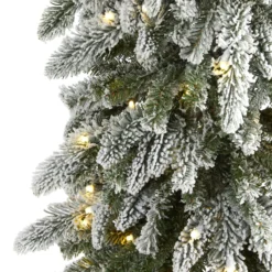 7.5’ Flocked Washington Alpine Artificial Christmas Tree -Cheap Artificial Trees Store artificial 75 flocked washington alpine christmas artificial tree with 350 white warm led lights and 877 bend nearly natural 141080