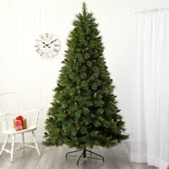 7.5’ Golden Tip Washington Pine Artificial Christmas Tree With 600 Clear Lights, Pine Cones And 1568 Bendable Branches -Cheap Artificial Trees Store artificial 75 golden tip washington pine artificial christmas tree with 600 clear lights pine cones and 1568 bendable branches nearly natural 233864