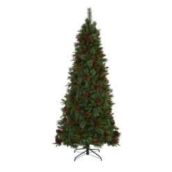 7.5’ Norway Mixed Pine Artificial Christmas Tree With 450 Clear LED Lights, Pine Cones And Berries -Cheap Artificial Trees Store artificial 75 norway mixed pine artificial christmas tree with 450 clear led lights pine cones and berries nearly natural 114685