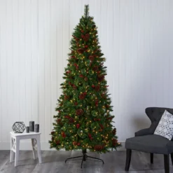 7.5’ Norway Mixed Pine Artificial Christmas Tree With 450 Clear LED Lights, Pine Cones And Berries -Cheap Artificial Trees Store artificial 75 norway mixed pine artificial christmas tree with 450 clear led lights pine cones and berries nearly natural 647679