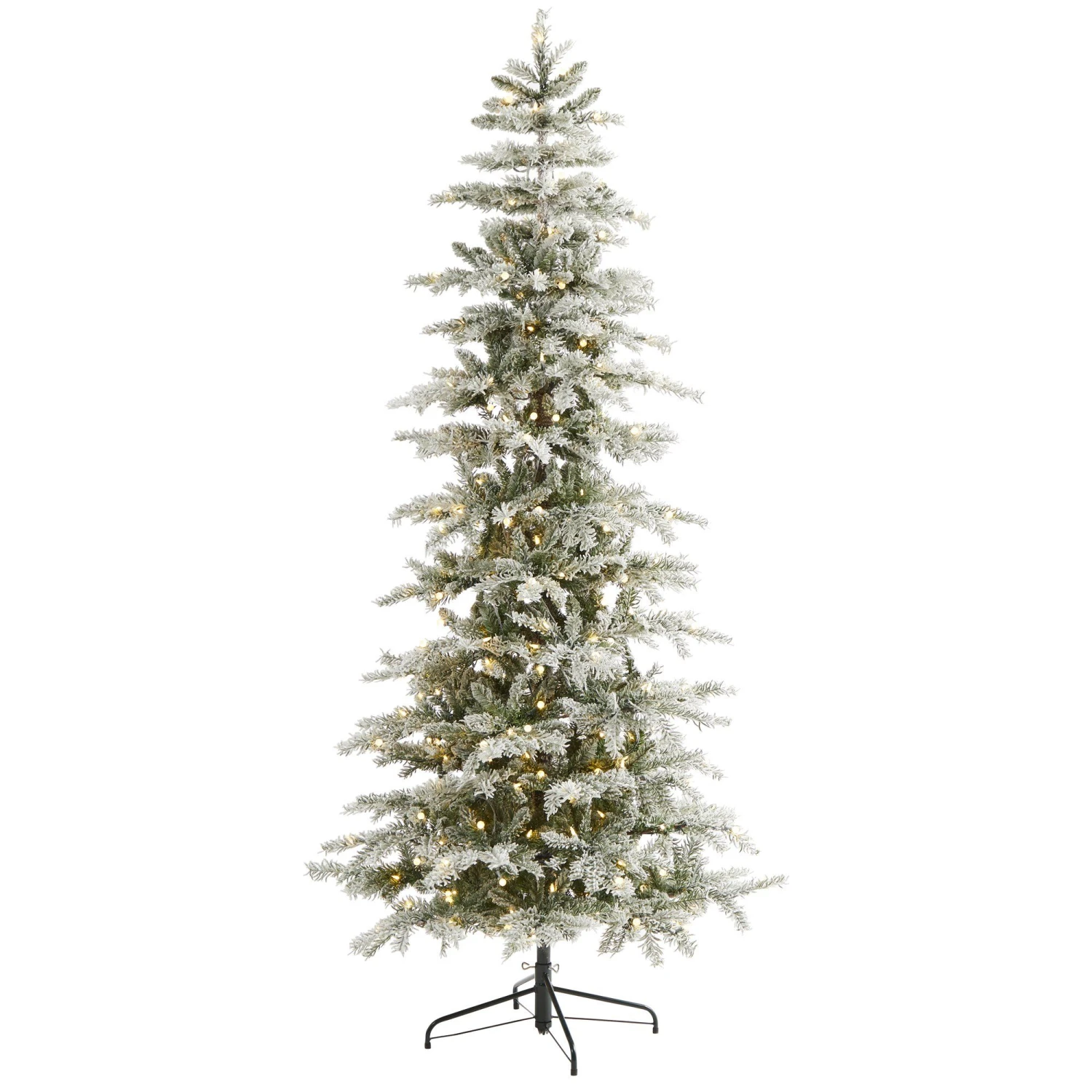 7.5’ Slim Flocked Nova Scotia Spruce Artificial Christmas Tree With 450 Warm White LED Lights And 909 Bendable Branches 1 7.5’ Slim Flocked Nova Scotia Spruce Artificial Christmas Tree With 450 Warm White LED Lights And 909 Bendable Branches