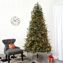 7.5’ Snowed Tipped Clermont Mixed Pine Artificial Christmas Tree With 600 Clear LED Lights, Pine Cones And 1784 Bendable Branches -Cheap Artificial Trees Store artificial 75 snowed tipped clermont mixed pine artificial christmas tree with 600 clear led lights pine cones and 1784 bendable branches nearly natural 567162