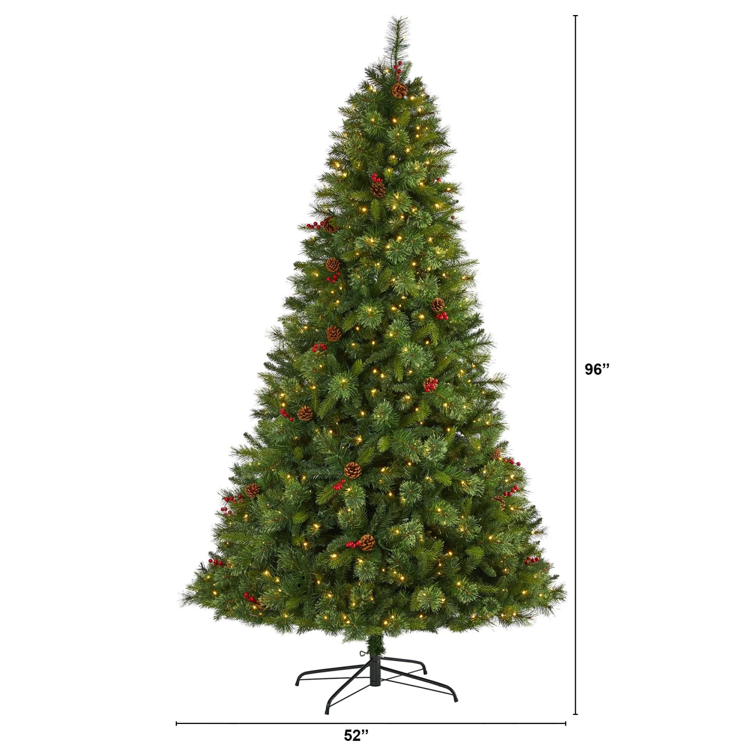 8’ Aberdeen Spruce Artificial Christmas Tree With 500 Clear LED Lights, Pine Cones And Red Berries 2 8’ Aberdeen Spruce Artificial Christmas Tree With 500 Clear LED Lights, Pine Cones And Red Berries - Image 2