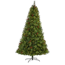 8β Aberdeen Spruce Artificial Christmas Tree With 500 Clear LED Lights, Pine Cones And Red Berries