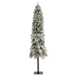 8’ Flocked Grand Alpine Artificial Christmas Tree With 500 Lights And 1051 Branches On Natural Trunk