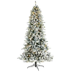 8β Flocked Livingston Fir Artificial Christmas Tree With Pine Cones And 500 Clear Warm LED Lights