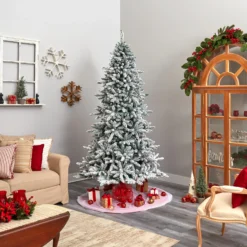 8’ Flocked Livingston Fir Artificial Christmas Tree With Pine Cones And 500 Clear Warm LED Lights -Cheap Artificial Trees Store artificial 8 flocked livingston fir artificial christmas tree with pine cones and 500 clear warm led lights nearly natural 799954